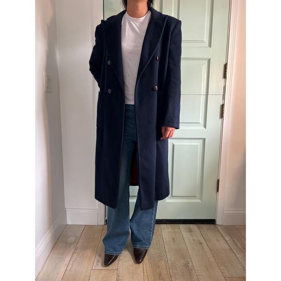 Vintage 1980s Paul et Duffier Navy Double-Breasted Wool Coat (Made in USA) - Picture 1 of 7